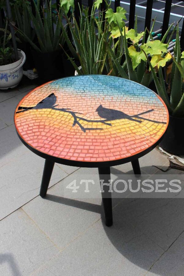 Bàn trà mosaic kính đôi chim và hoàng hôn MT0017