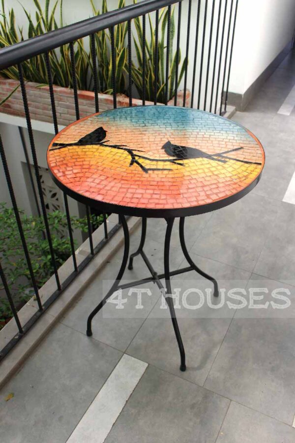 Bàn trà mosaic kính đôi chim và hoàng hôn MT0017