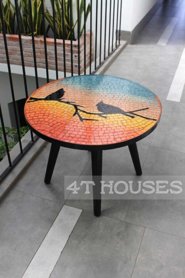 Bàn trà mosaic kính đôi chim và hoàng hôn MT0017