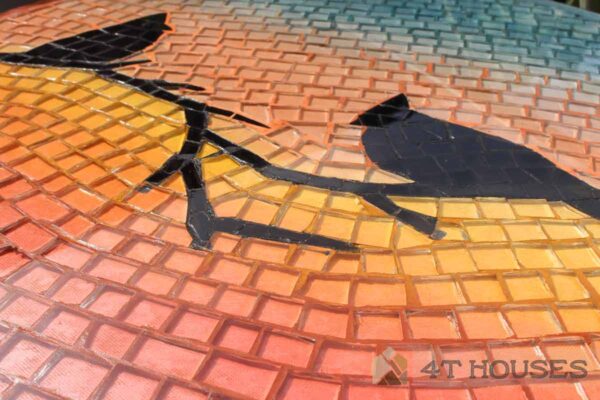 Bàn trà mosaic kính đôi chim và hoàng hôn MT0017