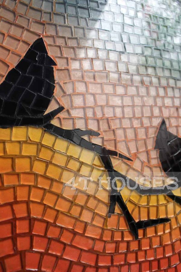 Bàn trà mosaic kính đôi chim và hoàng hôn MT0017