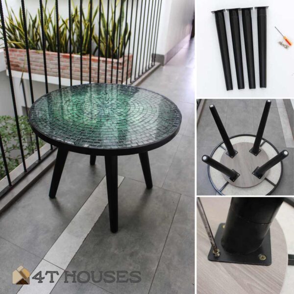 Bàn trà mosaic kính lá xanh MT0018 4T Houses