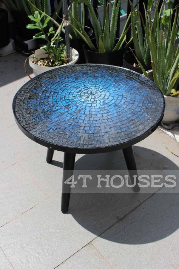 Bàn trà mosaic kính lá xanh dương MT0019 4T Houses