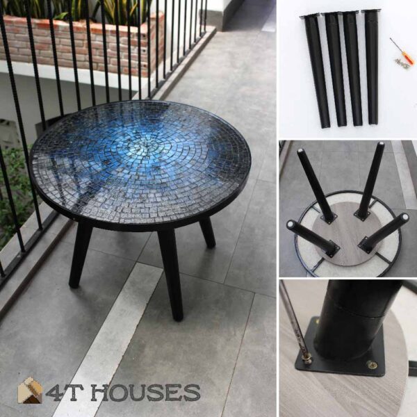 Bàn trà mosaic kính lá xanh dương MT0019 4T Houses