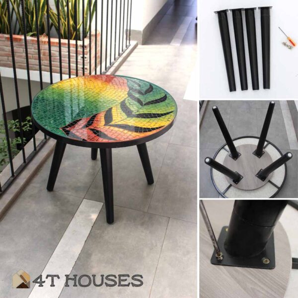 Bàn trà mosaic kính chiếc lá 3 màu MT0022 4T Houses