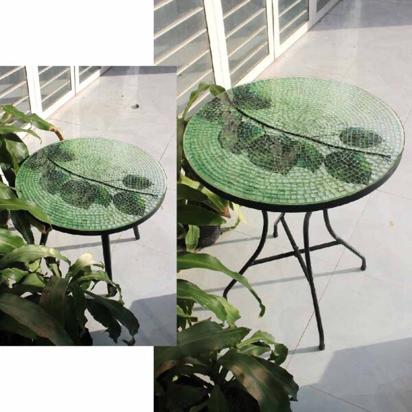 Bàn trà tròn kính mosaic MT0025A xanh lá