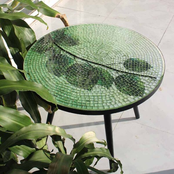 Bàn trà tròn kính mosaic MT0025A xanh lá