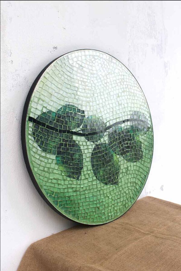 Bàn trà tròn kính mosaic MT0026A xanh lá