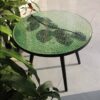Bàn trà tròn kính mosaic MT0026A xanh lá