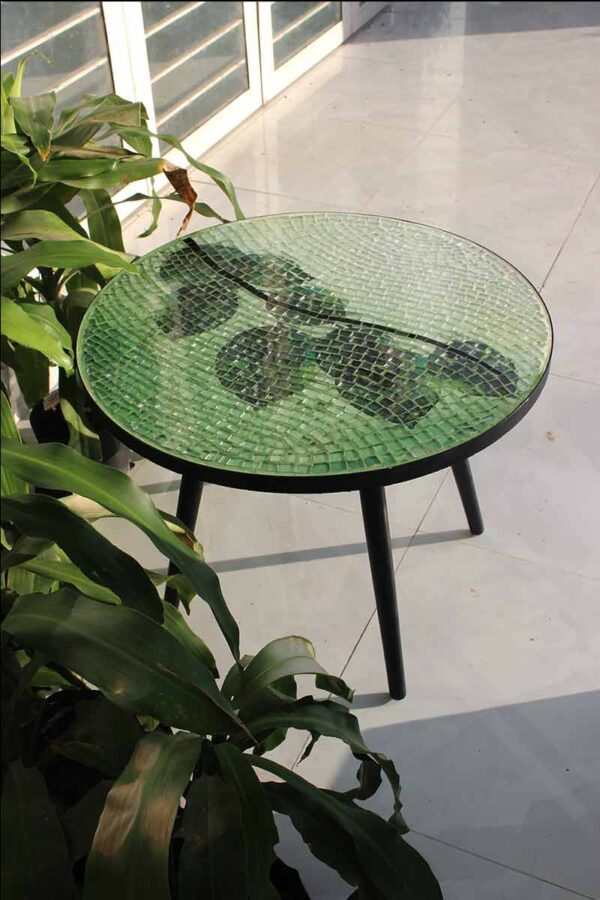 Bàn trà tròn kính mosaic MT0026A xanh lá