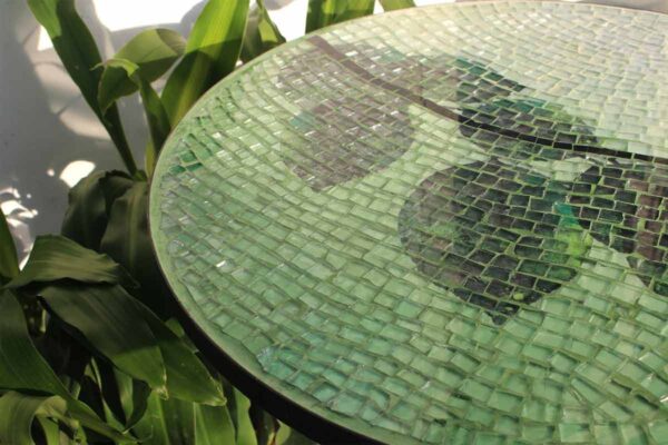 Bàn trà tròn kính mosaic MT0026A xanh lá