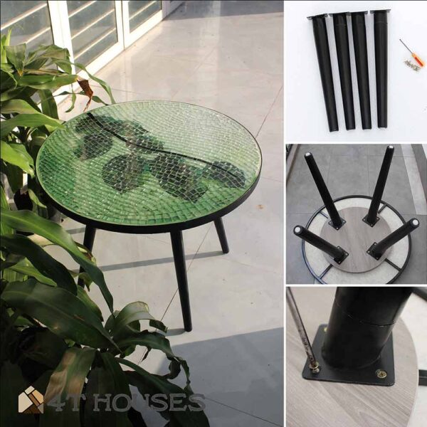 Bàn trà tròn kính mosaic MT0026A xanh lá