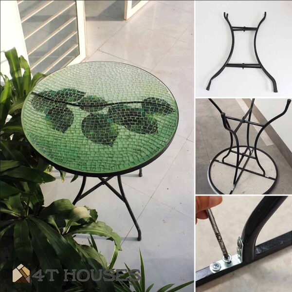 Bàn trà tròn kính mosaic MT0026A xanh lá