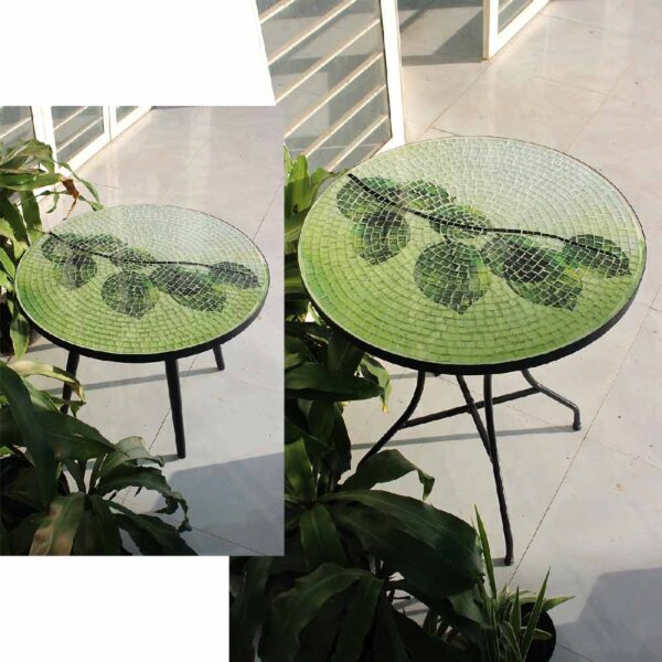 Bàn trà tròn kính mosaic MT0026B xanh vàng