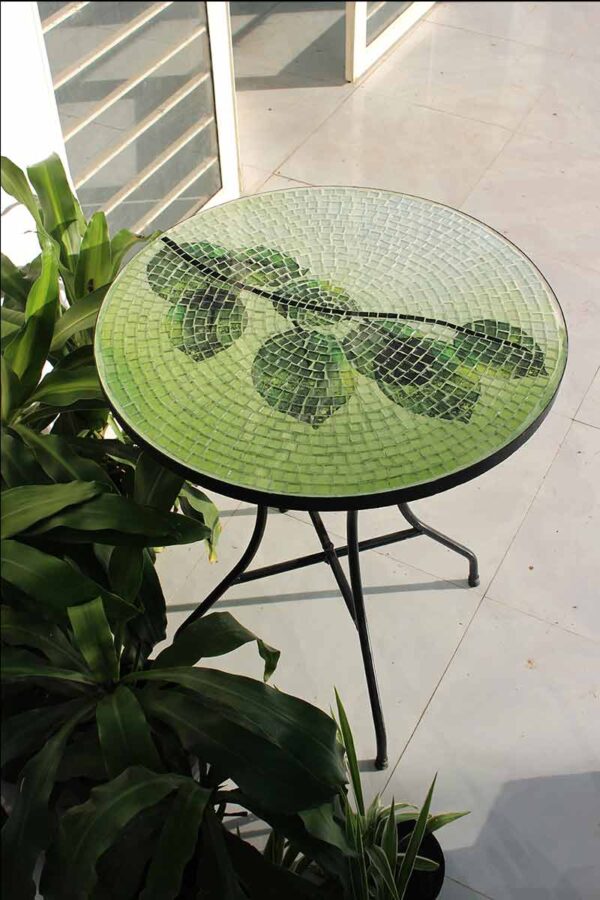 Bàn trà tròn kính mosaic MT0026B xanh vàng