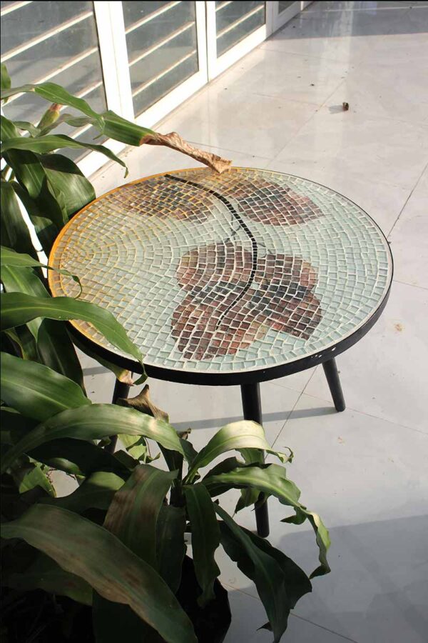 Bàn trà tròn kính mosaic MT0027C cam nâu