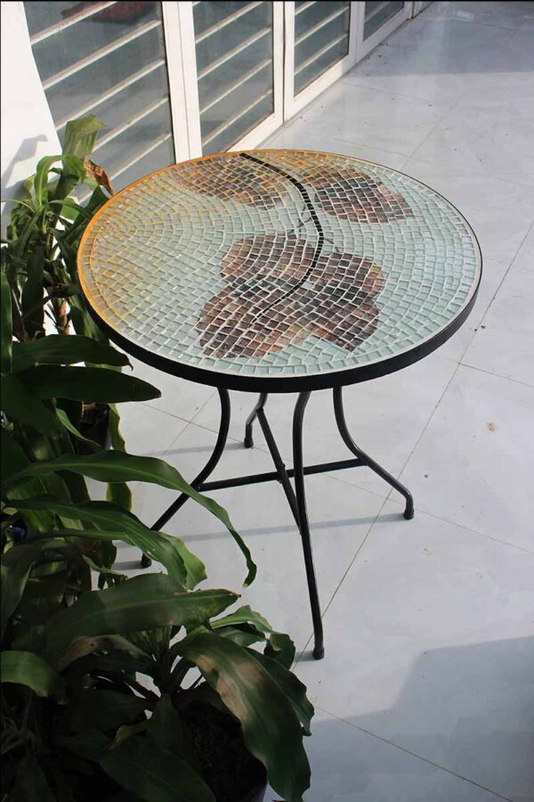 Bàn trà tròn kính mosaic MT0027C cam nâu