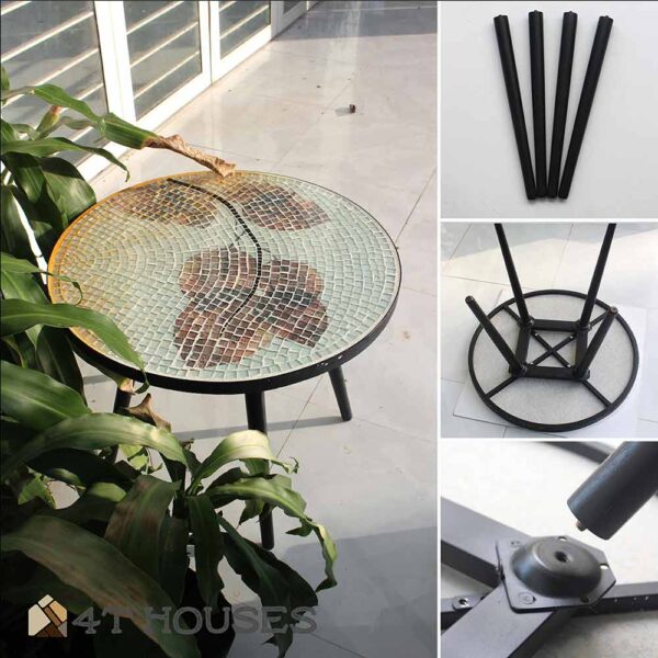 Bàn trà tròn kính mosaic MT0027C cam nâu