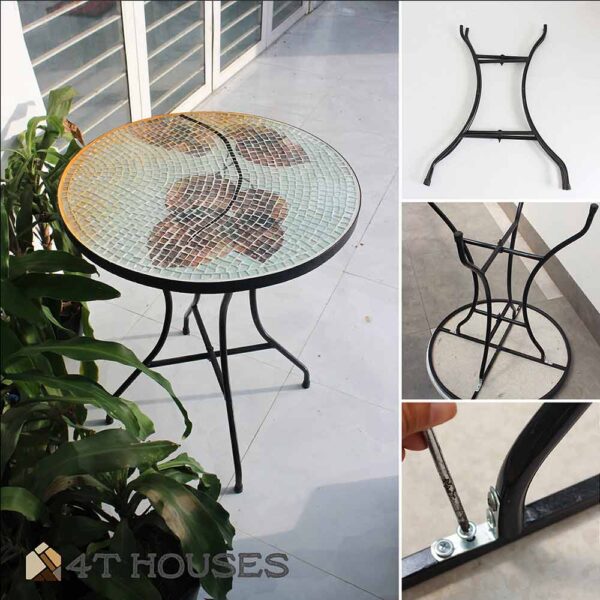 Bàn trà tròn kính mosaic MT0027C cam nâu