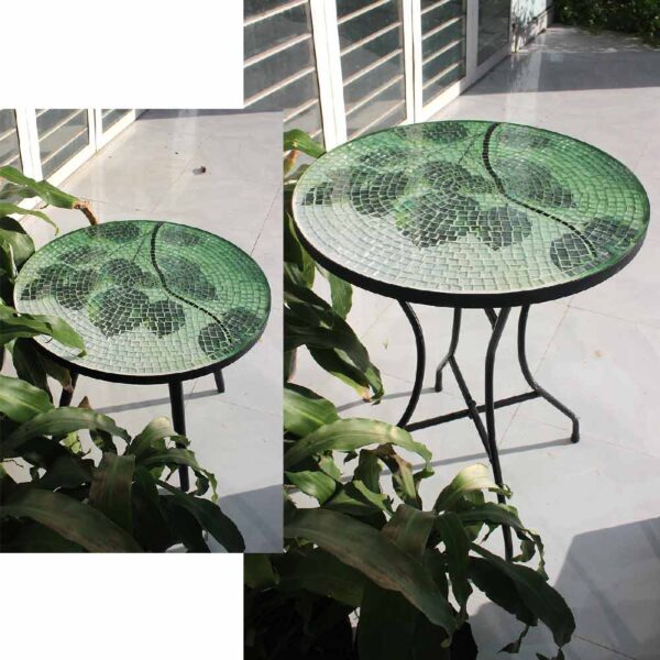 Bàn trà tròn kính mosaic MT0028A xanh lá