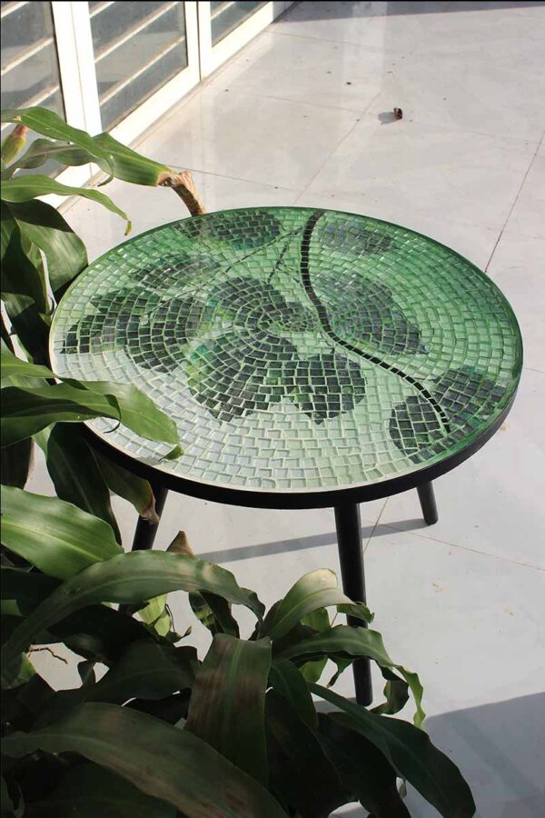 Bàn trà tròn kính mosaic MT0028A xanh lá