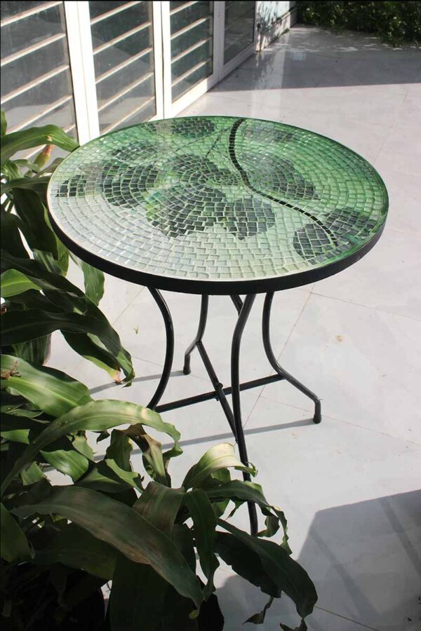 Bàn trà tròn kính mosaic MT0028A xanh lá