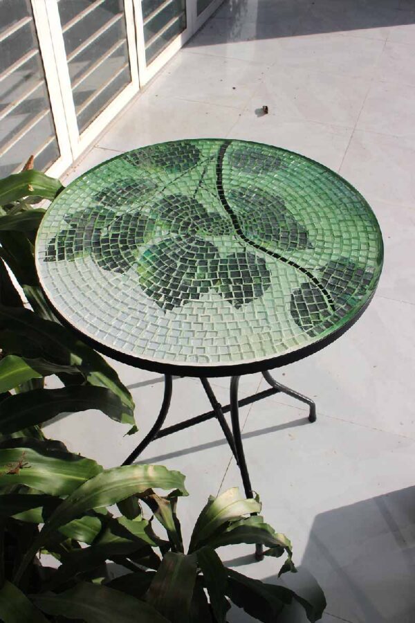 Bàn trà tròn kính mosaic MT0028A xanh lá