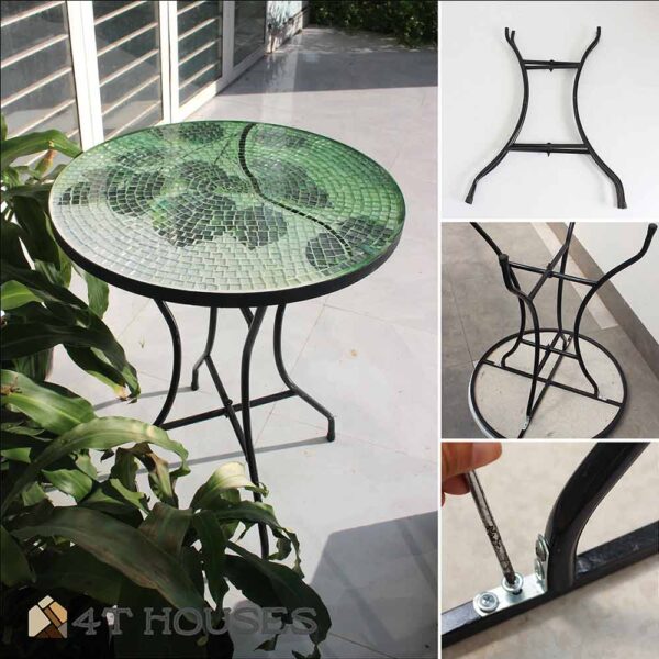 Bàn trà tròn kính mosaic MT0028A xanh lá