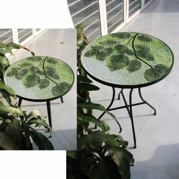 Bàn trà tròn kính mosaic MT0028B xanh vàng