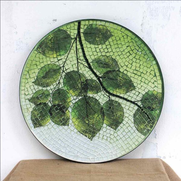 Bàn trà tròn kính mosaic MT0028B xanh vàng