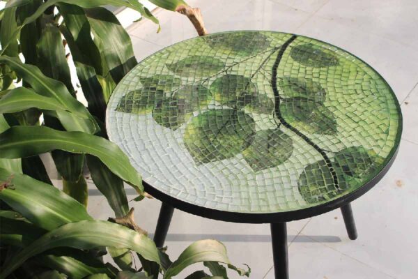 Bàn trà tròn kính mosaic MT0028B xanh vàng