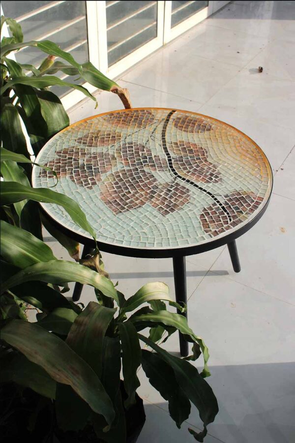 Bàn trà tròn kính mosaic MT0028C cam nâu