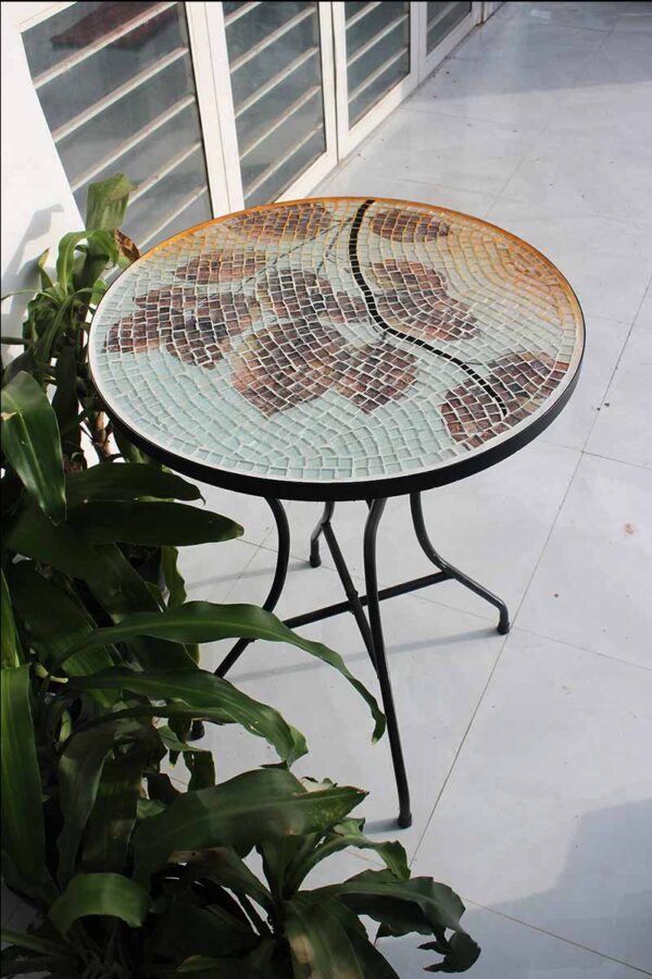 Bàn trà tròn kính mosaic MT0028C cam nâu