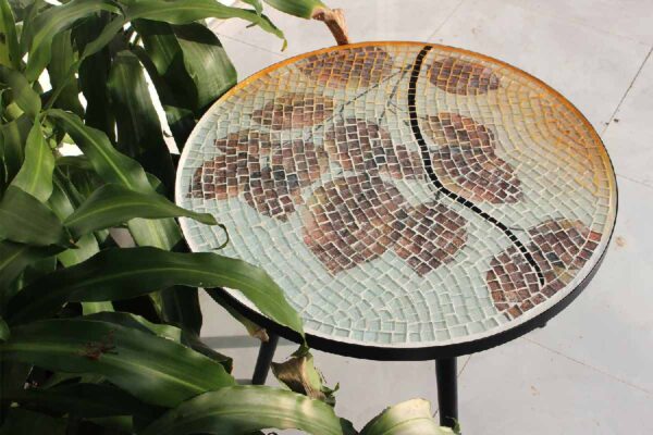 Bàn trà tròn kính mosaic MT0028C cam nâu