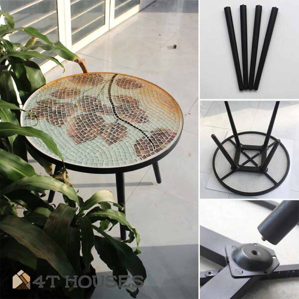 Bàn trà tròn kính mosaic MT0028C cam nâu