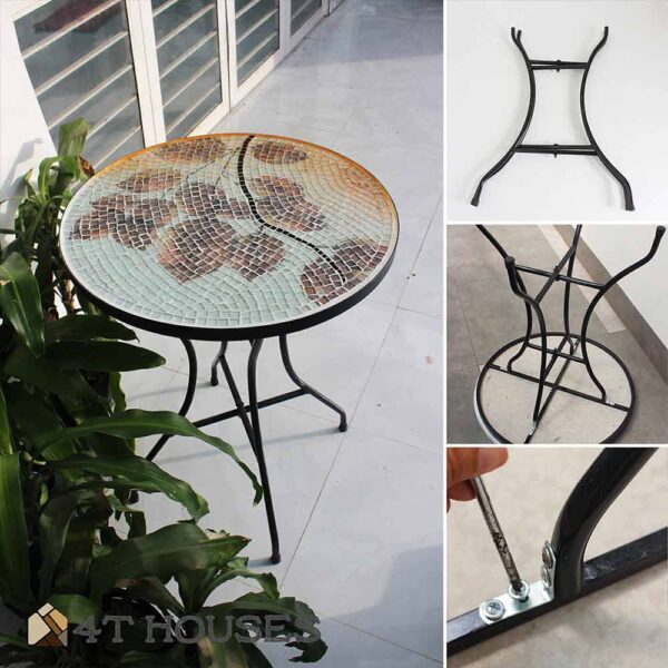 Bàn trà tròn kính mosaic MT0028C cam nâu
