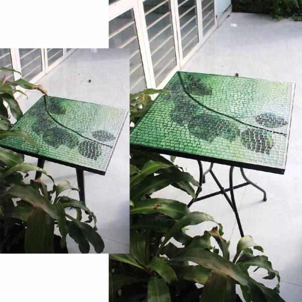 Bàn trà vuông kính mosaic MT0029A xanh lá