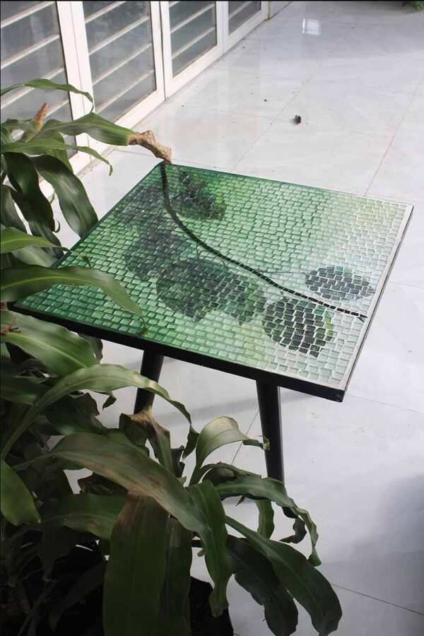 Bàn trà vuông kính mosaic MT0029A xanh lá