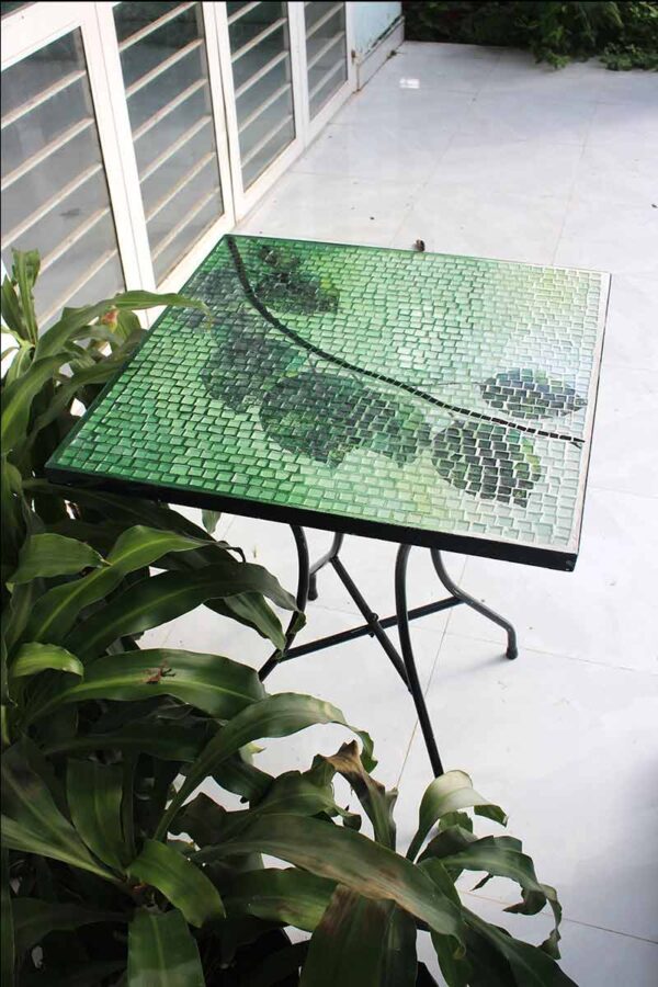 Bàn trà vuông kính mosaic MT0029A xanh lá