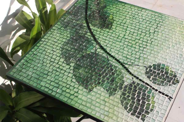 Bàn trà vuông kính mosaic MT0029A xanh lá