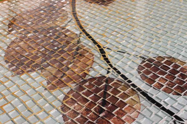 Bàn trà vuông kính mosaic MT0029C cam nâu