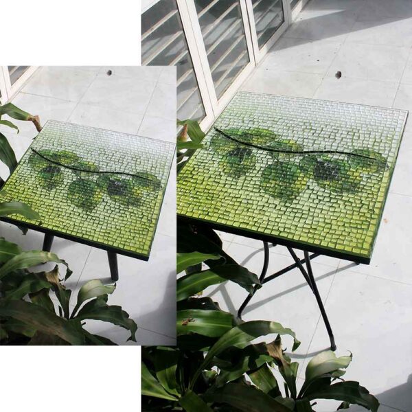 Bàn trà vuông kính mosaic MT0030B xanh lá mạ