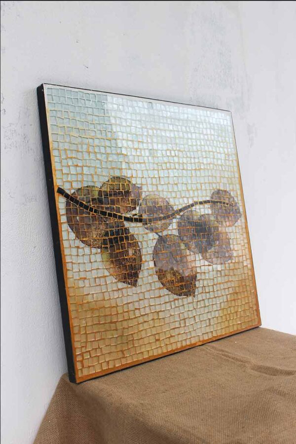 Bàn trà vuông kính mosaic MT0030C cam nâu