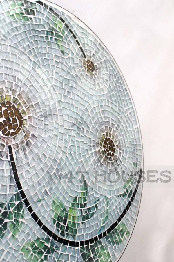 Bàn trà mặt kính mosaic bông cúc trắng MT0030,