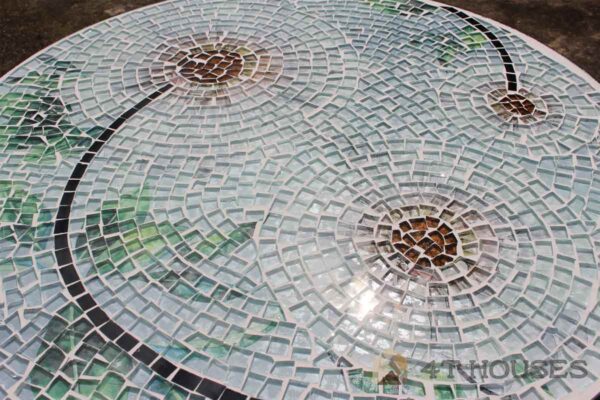 Bàn trà mặt kính mosaic bông cúc trắng MT0030,
