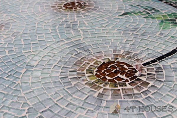 Bàn trà mặt kính mosaic bông cúc trắng MT0030,