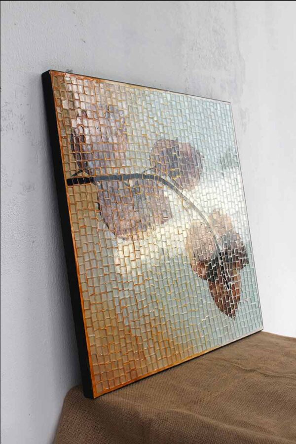 Bàn trà vuông kính mosaic MT0031C cam nâu