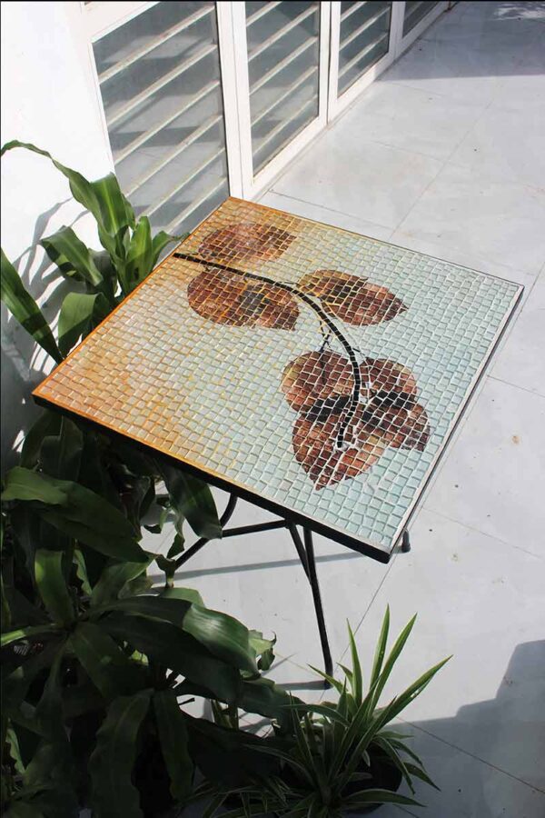 Bàn trà vuông kính mosaic MT0031C cam nâu
