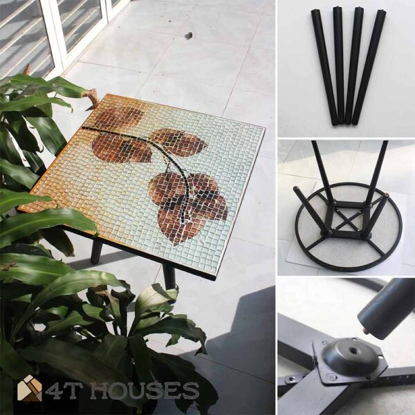 Bàn trà vuông kính mosaic MT0031C cam nâu