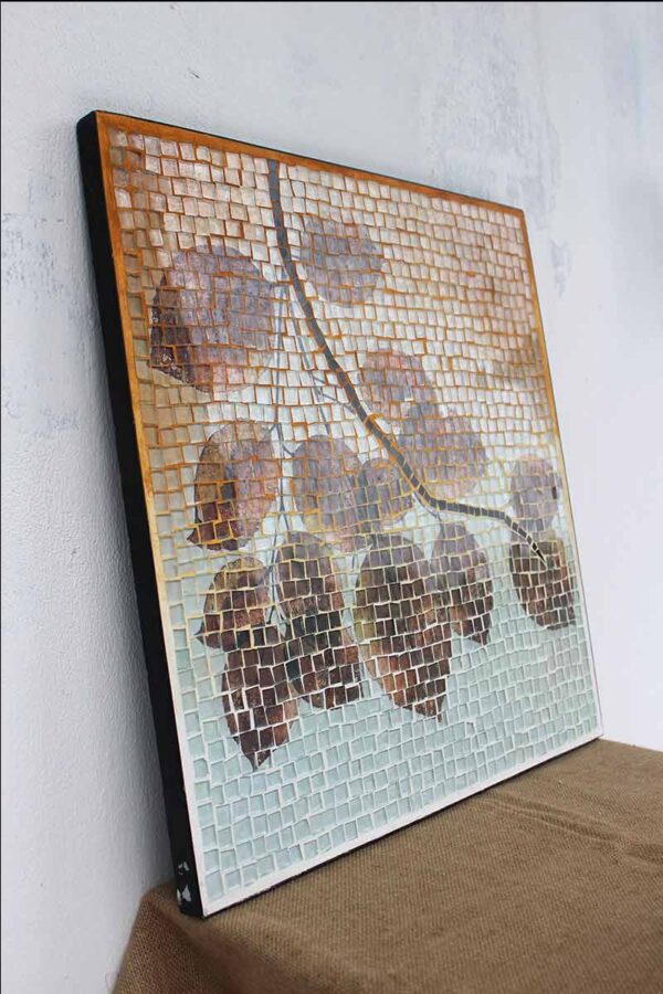 Bàn trà vuông kính mosaic MT0032C cam nâu